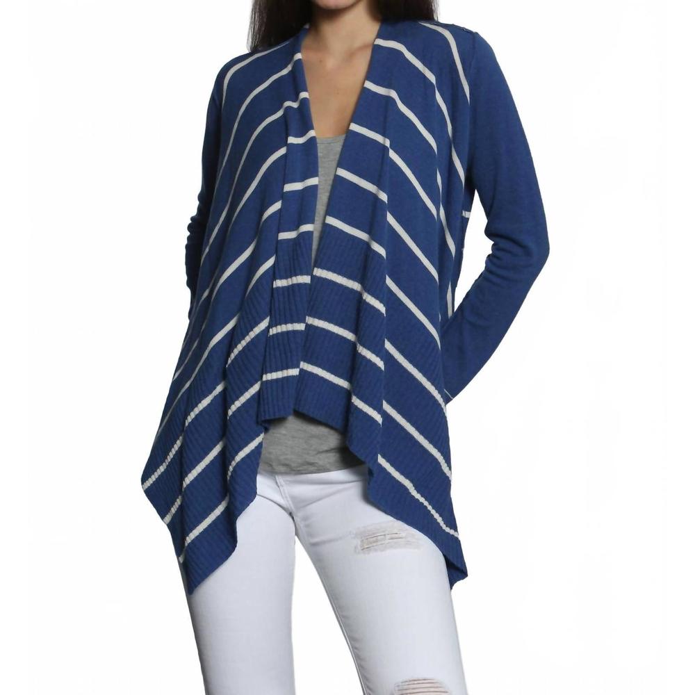 NEW LABEL+THREAD women 's luxe cover up carigan in navy/white